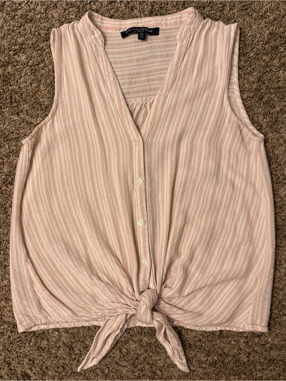 one clothing Blush Pink Striped Button-Front Tie Tank
